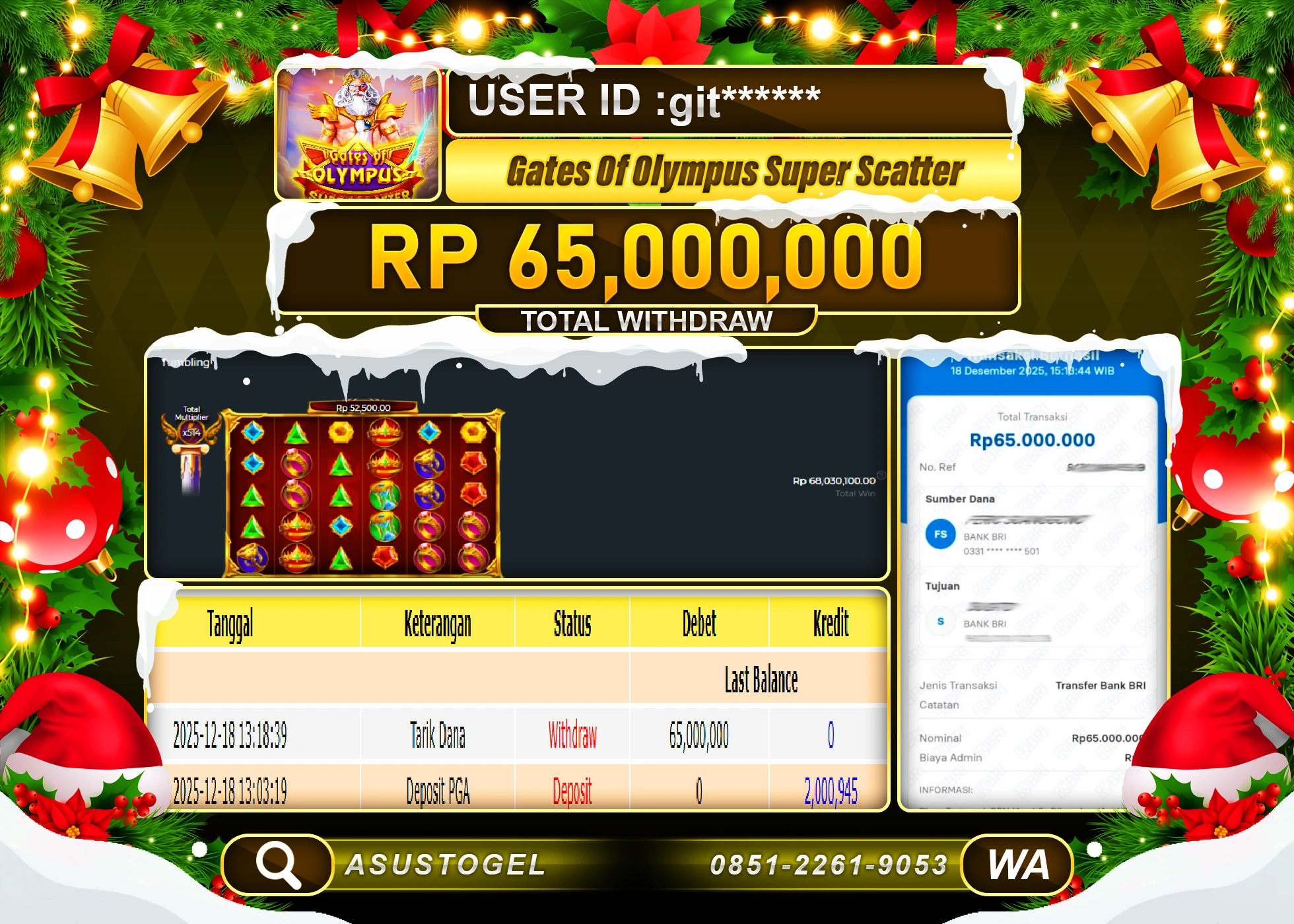 ASUSTOGEL KEMENANGAN DI GATES OF OLYMPUS SUPER SCATTER SEBESAR 65,000,000 - RUPIAH LUNAS