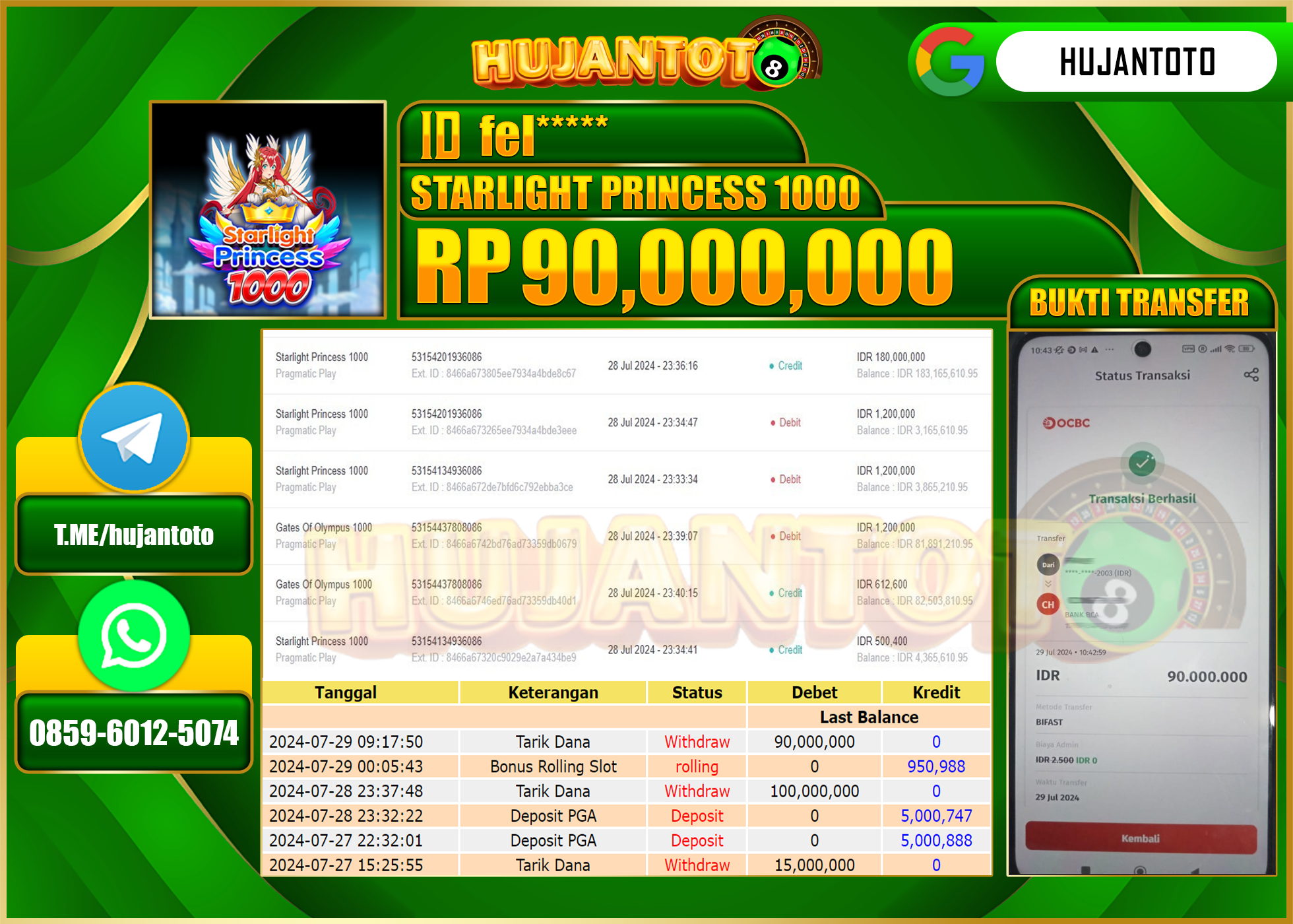 HUJANTOTO MENANG PERMAINAN SLOT STARLIGHT PRINCES 1000,  90.000.000 - LUNAS 
