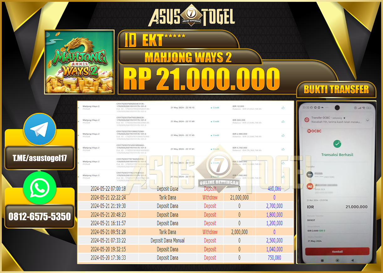 ASUSTOGEL KEMENANGAN BESAR  MAHJONG WAYS 2 21,000,000-LUNAS