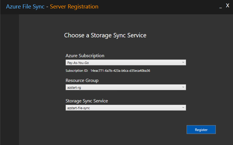 Azure File Sync - Server Registration2