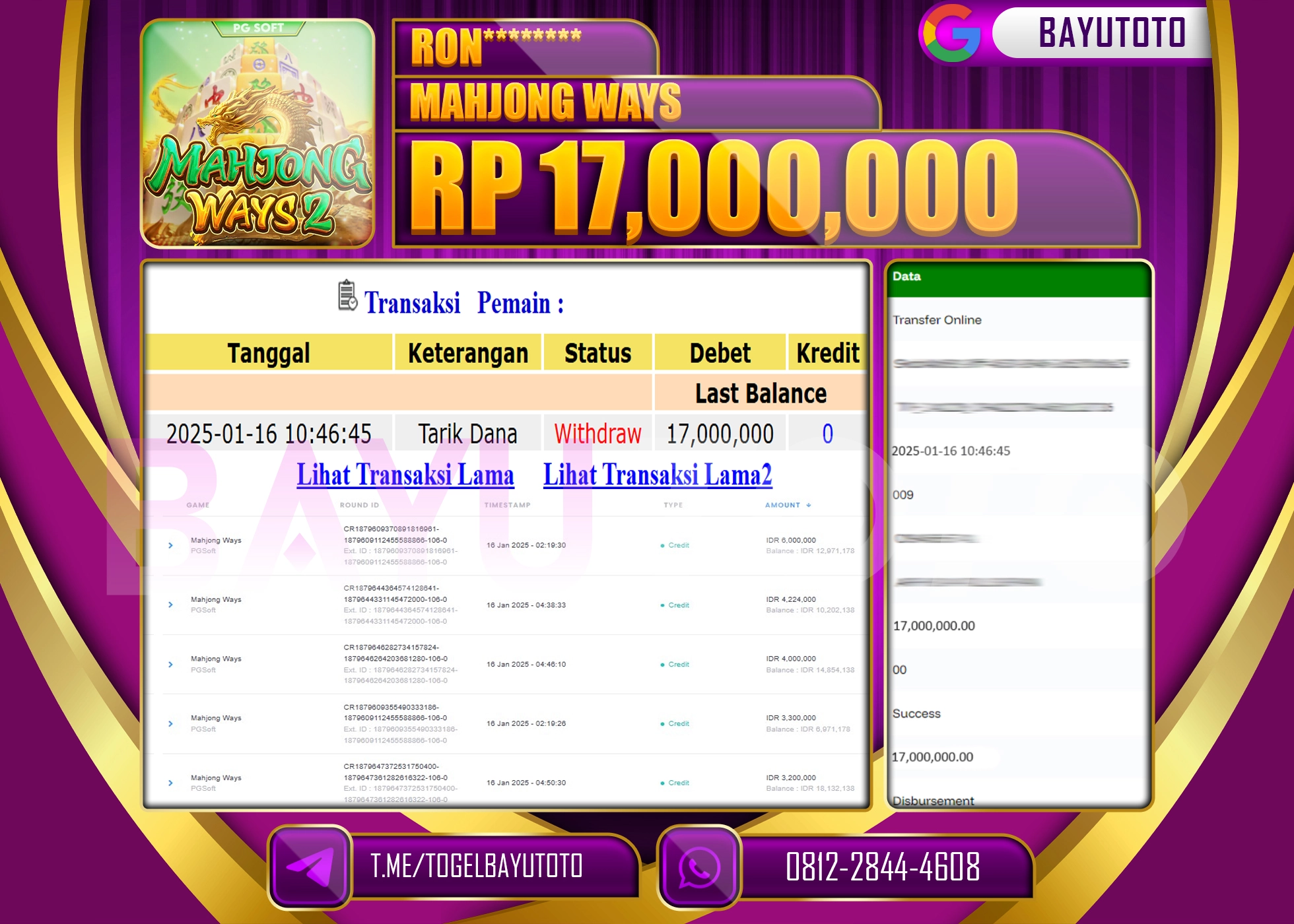 BAYUTOTO JACKPOT  DI  SLOT MAHJONG WAYS PG SOFT Rp.17.000.000 LUNAS