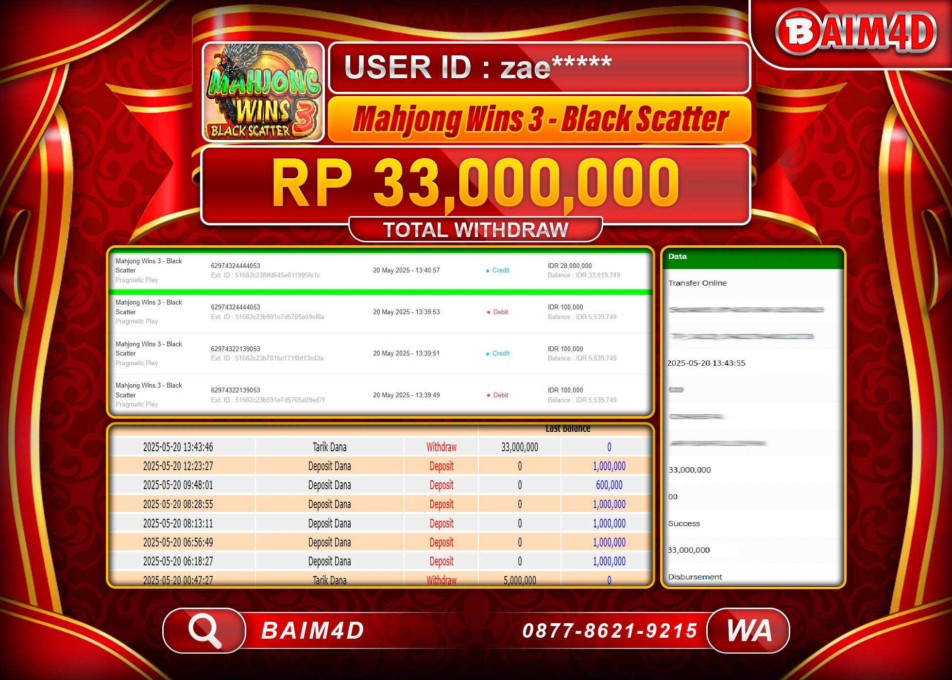 BAIM4D MENANG JACKPOT MAHJONG WINS 3  Rp33,000,000 - LUNAS