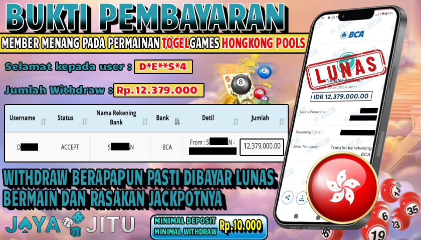 🏆 BUKTI KEMENANGAN TOGEL HONGKONG POOLS MEMBER  JAYAJITU🏆