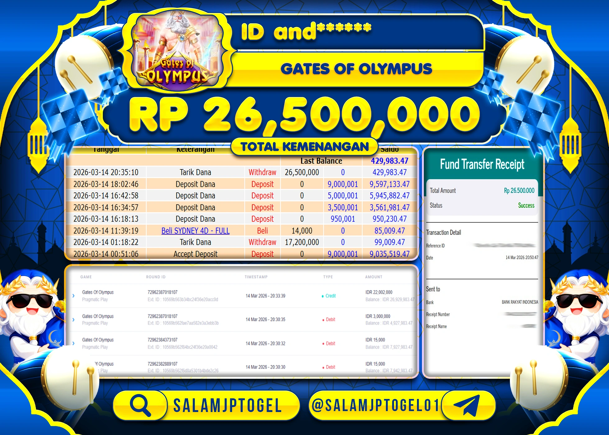 SALAMJPTOGEL JACKPOT SLOT GATE OF OLYMPUS (PRAGMATIC PLAY) Rp.26,500,000 - LUNAS