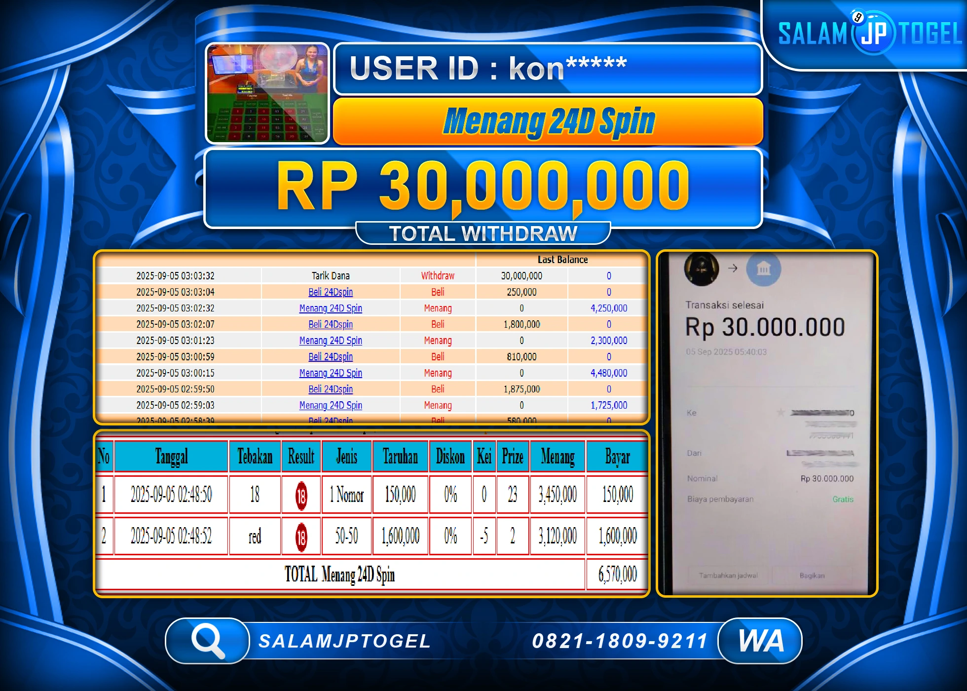 SALAMJPTOGEL MENANG JACKPOT 24D SPIN LIVEGAME Rp.30,000,000