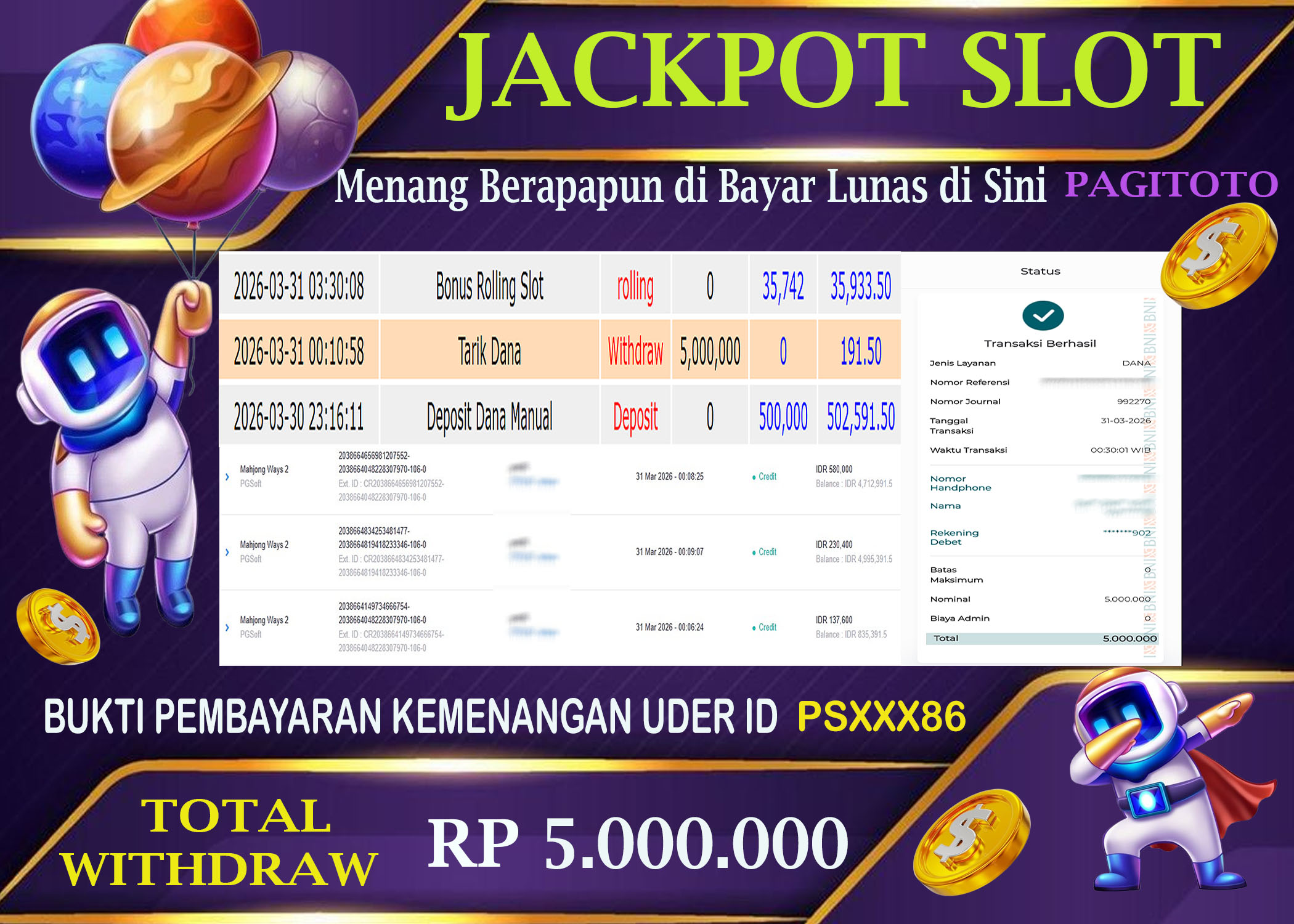 HAPPY JACKPOT MEMBER PAGITOTO SLOT MAHJONG WAYS 2 Rp  5.000.000-, - LUNAS