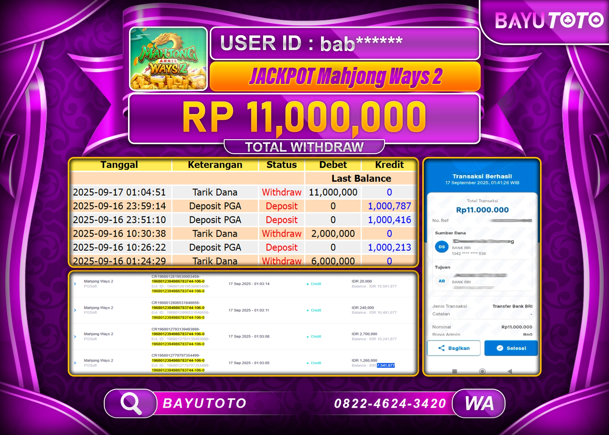 BAYUTOTO JACKPOT  DI SLOT MAHJONG WAYS 2  Rp.11.000.000 LUNAS