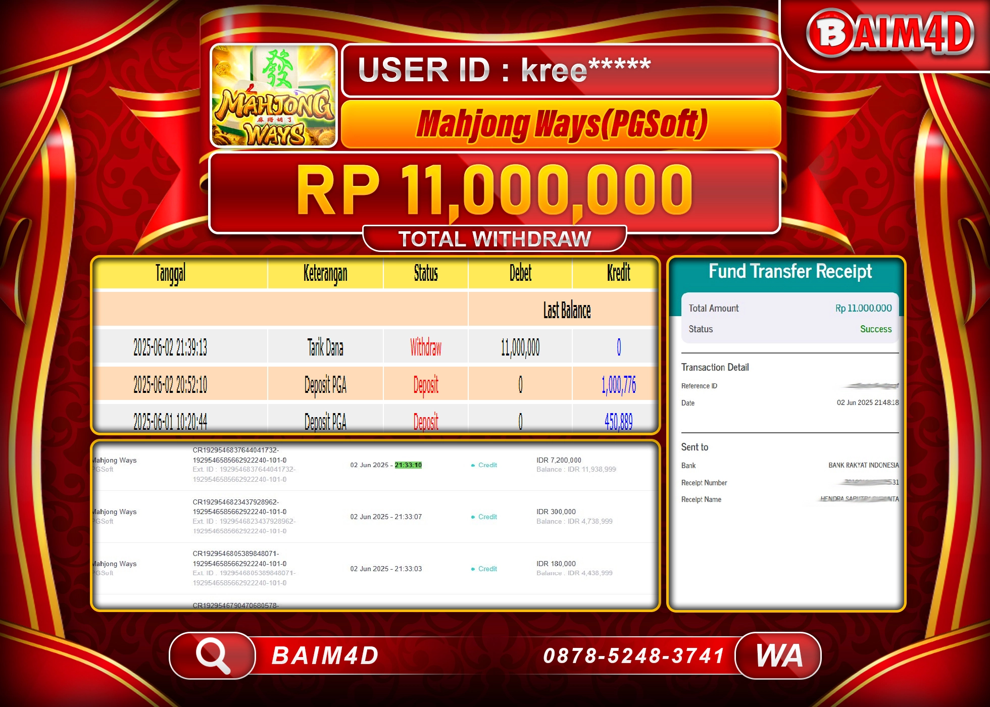 BAIM4D JACKPOT  Mahjong Ways(PGSoft) Rp.11.000,000.-LUNAS