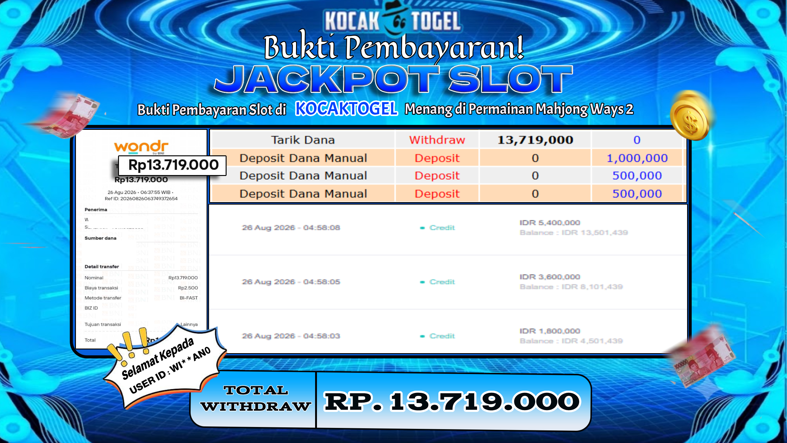 🏆 BUKTI KEMENANGAN Mahjong Ways 2 MEMBER KOCAKTOGEL  🏆
