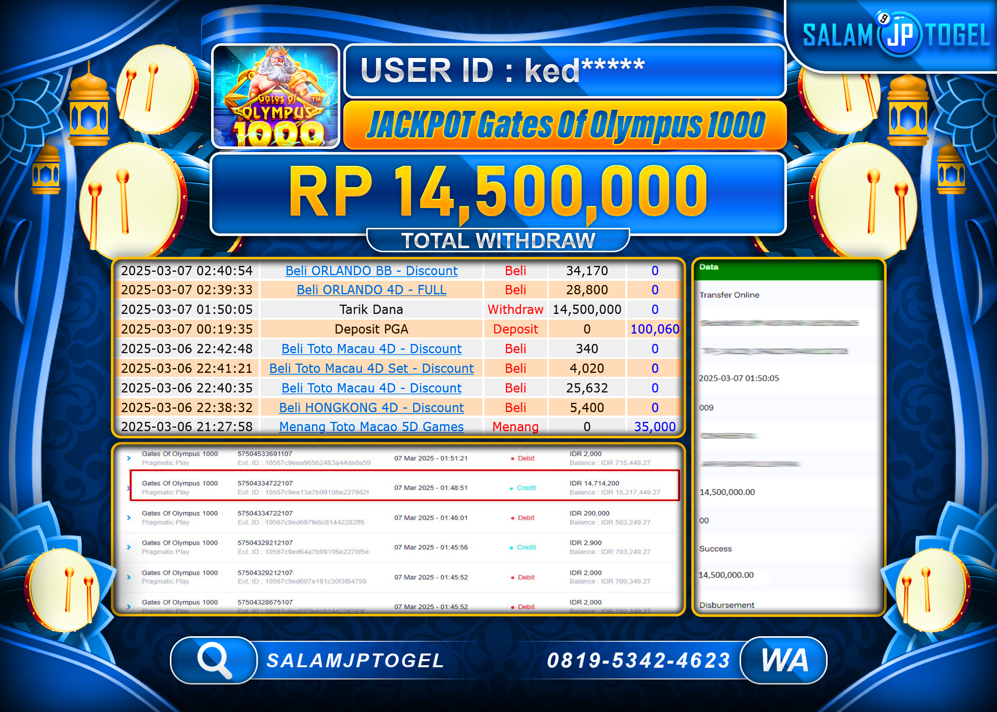 SALAMJPTOGEL MENANG GATES OF OLYMPUS 1000 Rp. 14,500,000 LUNAS