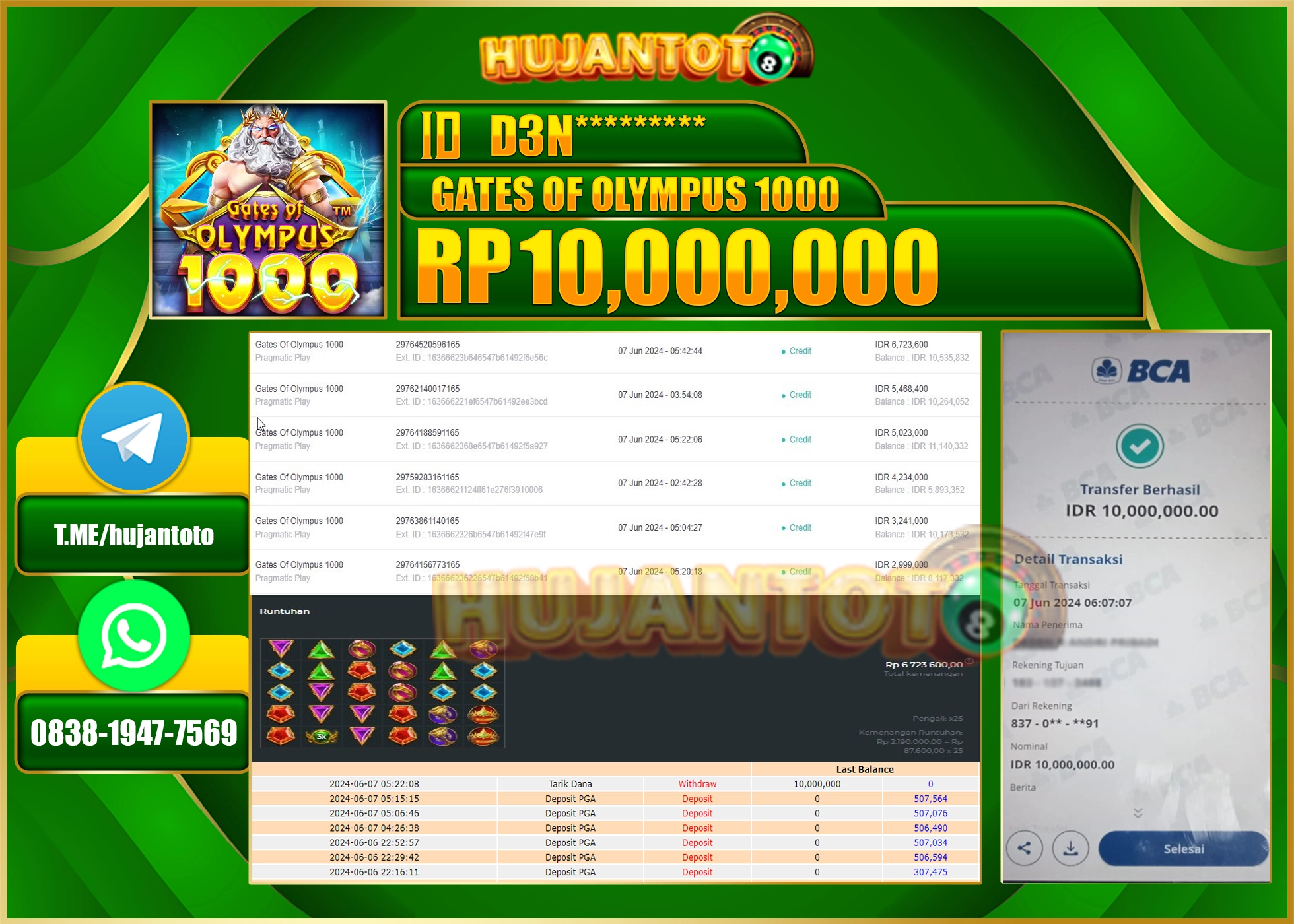 HUJANTOTO MENANG SLOT GATES OF OLYMPUS(1000) 10.000.000 - LUNAS 