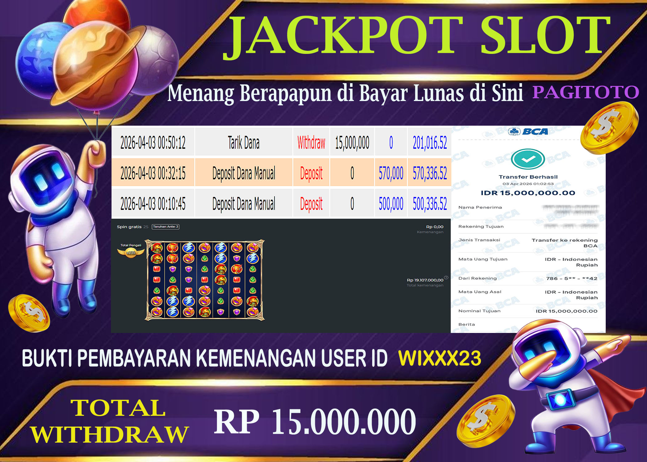 HAPPY JACKPOT MEMBER PAGITOTO SLOT FORTUNE OF OLYMPUS Rp  15.000.000-, - LUNAS