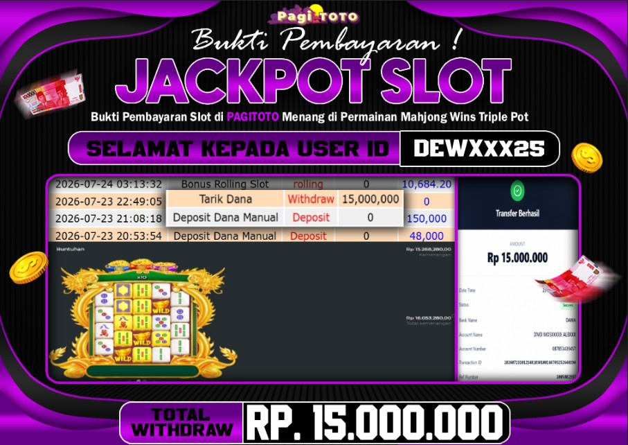 HAPPY JACKPOT MEMBER PAGITOTO SLOT  Mahjong Wins Triple Pot  Rp 15.000.000-, - LUNAS