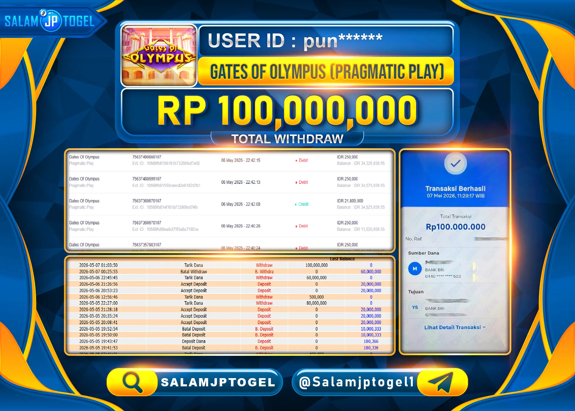 SALAMJPTOGEL MENANG Gates Of Olympus (Pragmatic Play) Rp.100,000,000- LUNAS