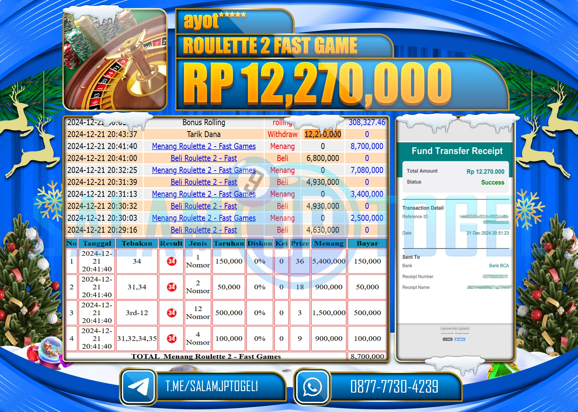 SALAMJPTOGEL MENANG ROULETTE 2 FAST GAME Rp.12,270,000 LUNAS