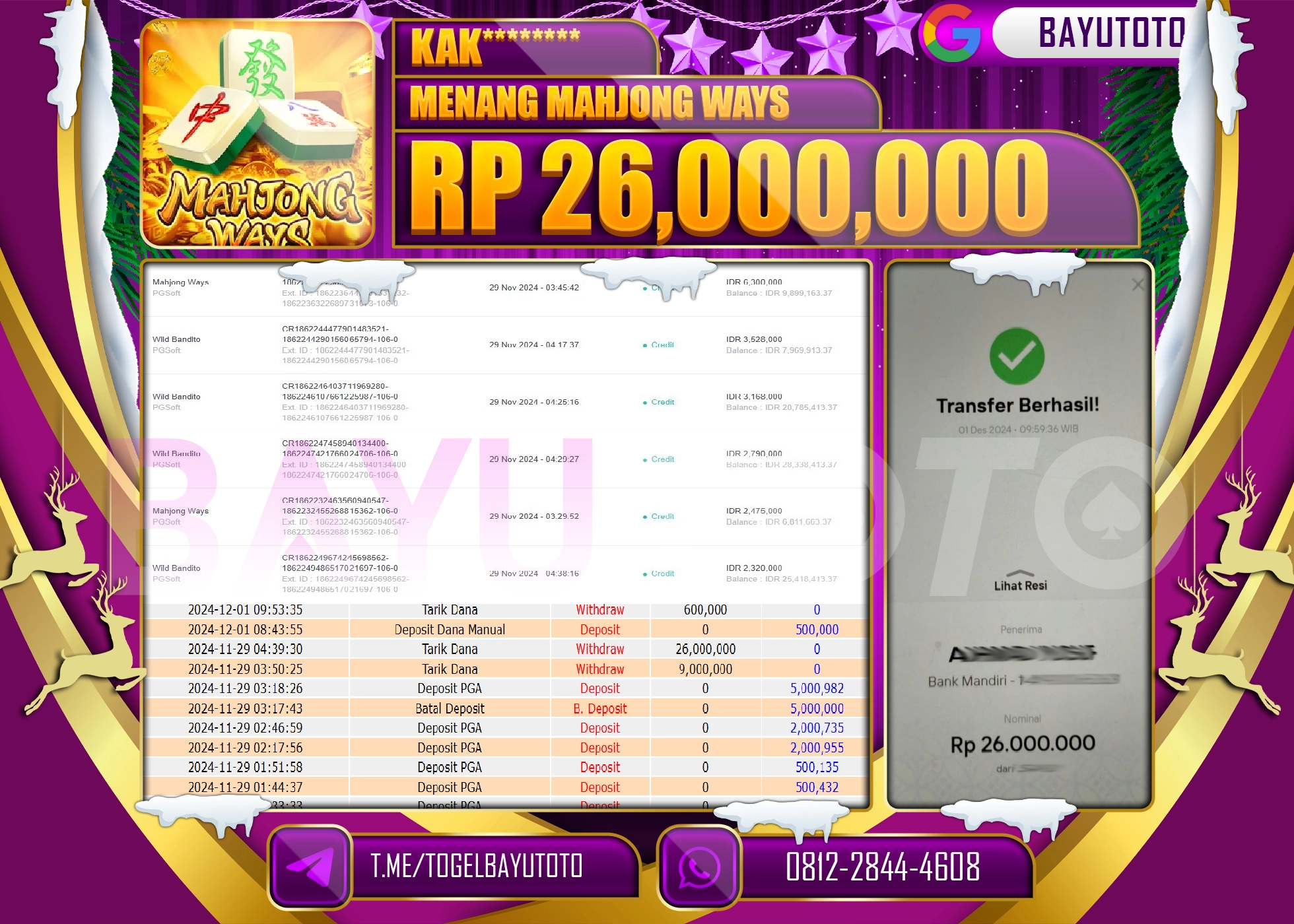 BAYUTOTO MENANG SLOT MAHJONG WAYS 26,000,000 - LUNAS