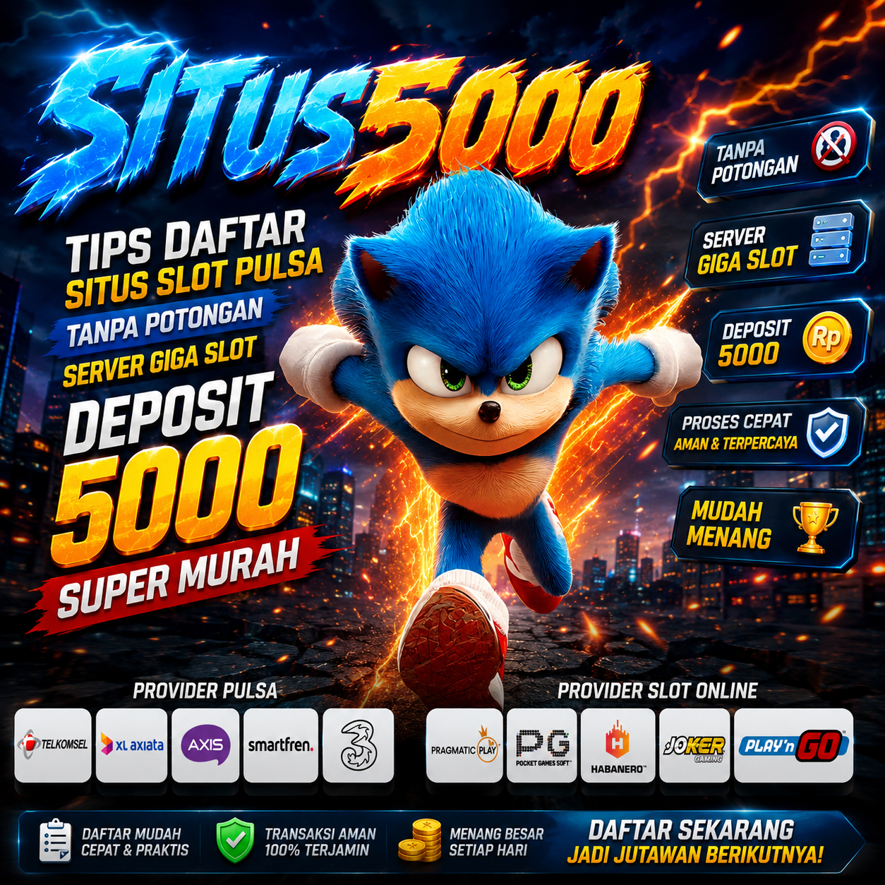 SITUS5000 : Tips Daftar Situs Slot Pulsa Tanpa Potongan Server Giga Slot Deposit 5000 Super Murah