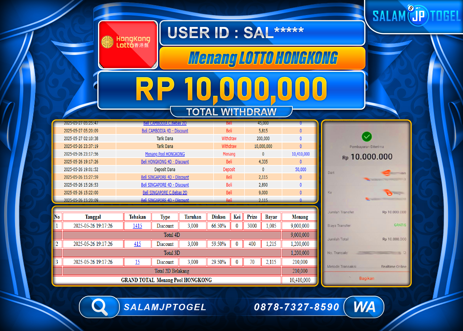 SALAMJPTOGEL MENANG HONGKONG LOTTO Rp.10,000,000 LUNAS
