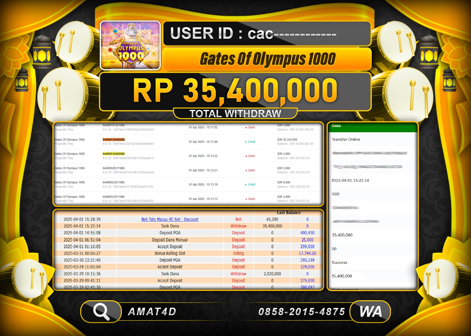 AMAT4D KEMENANGAN GATES OF OLYMPUS 1000 Rp.35.400.000 BERHASIL TERBAYAR LUNAS