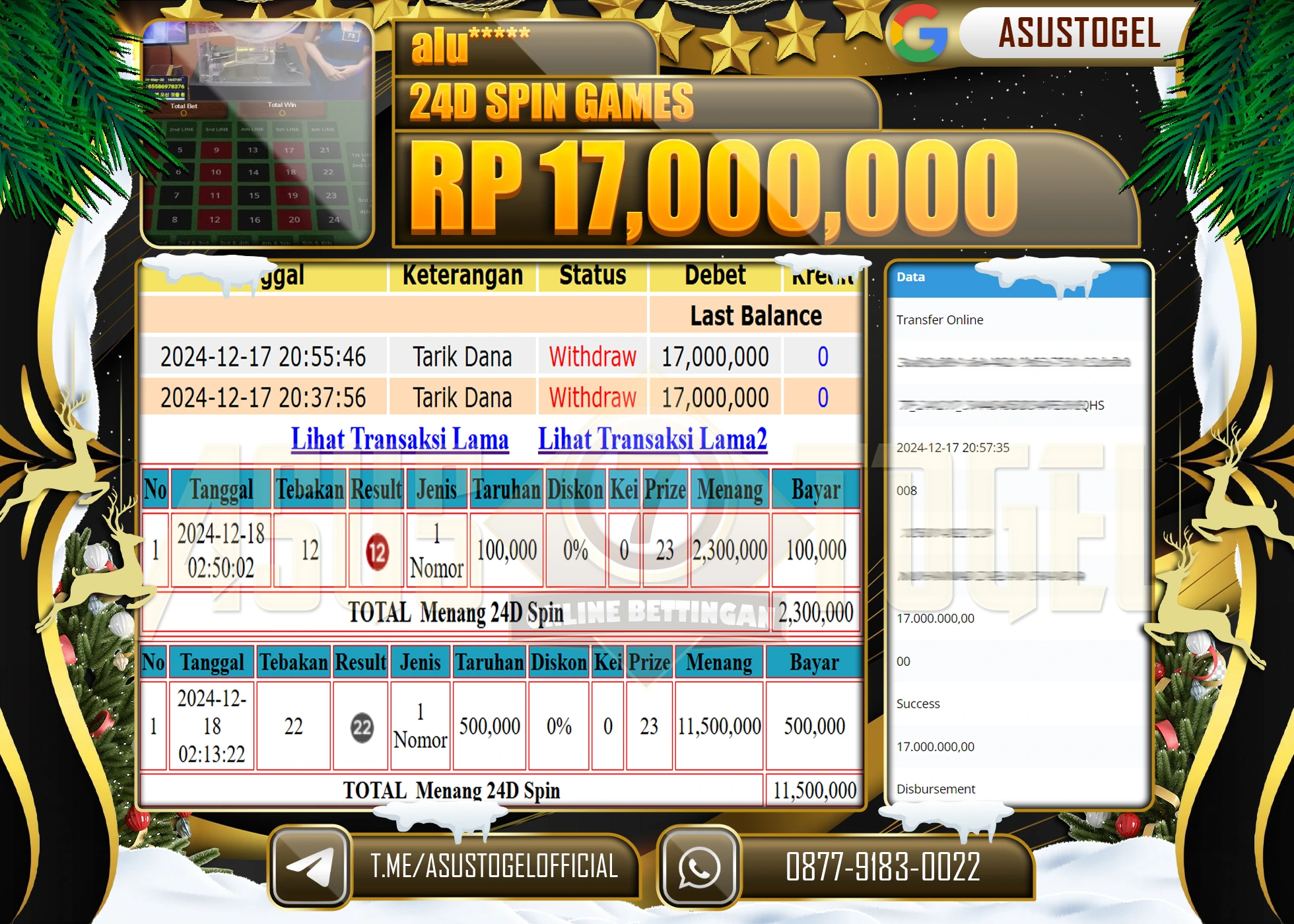 ASUSTOGEL KEMENANGAN DI LIVE 2D SPIN GAMES SEBESAR 17,000,000 - RUPIAH LUNAS