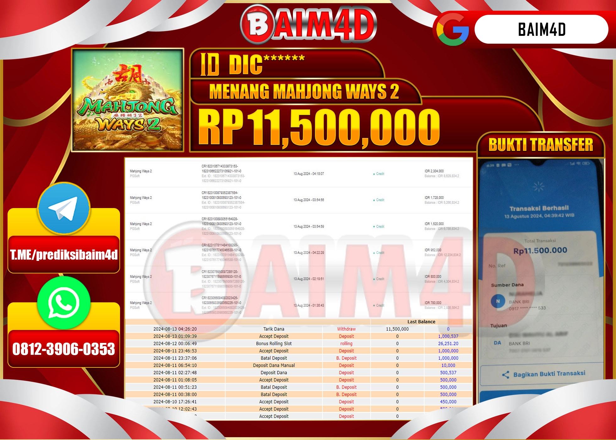 BAIM4D JACKPOT MAHJONG WAYS 2 Rp.11.500,000.- LUNAS