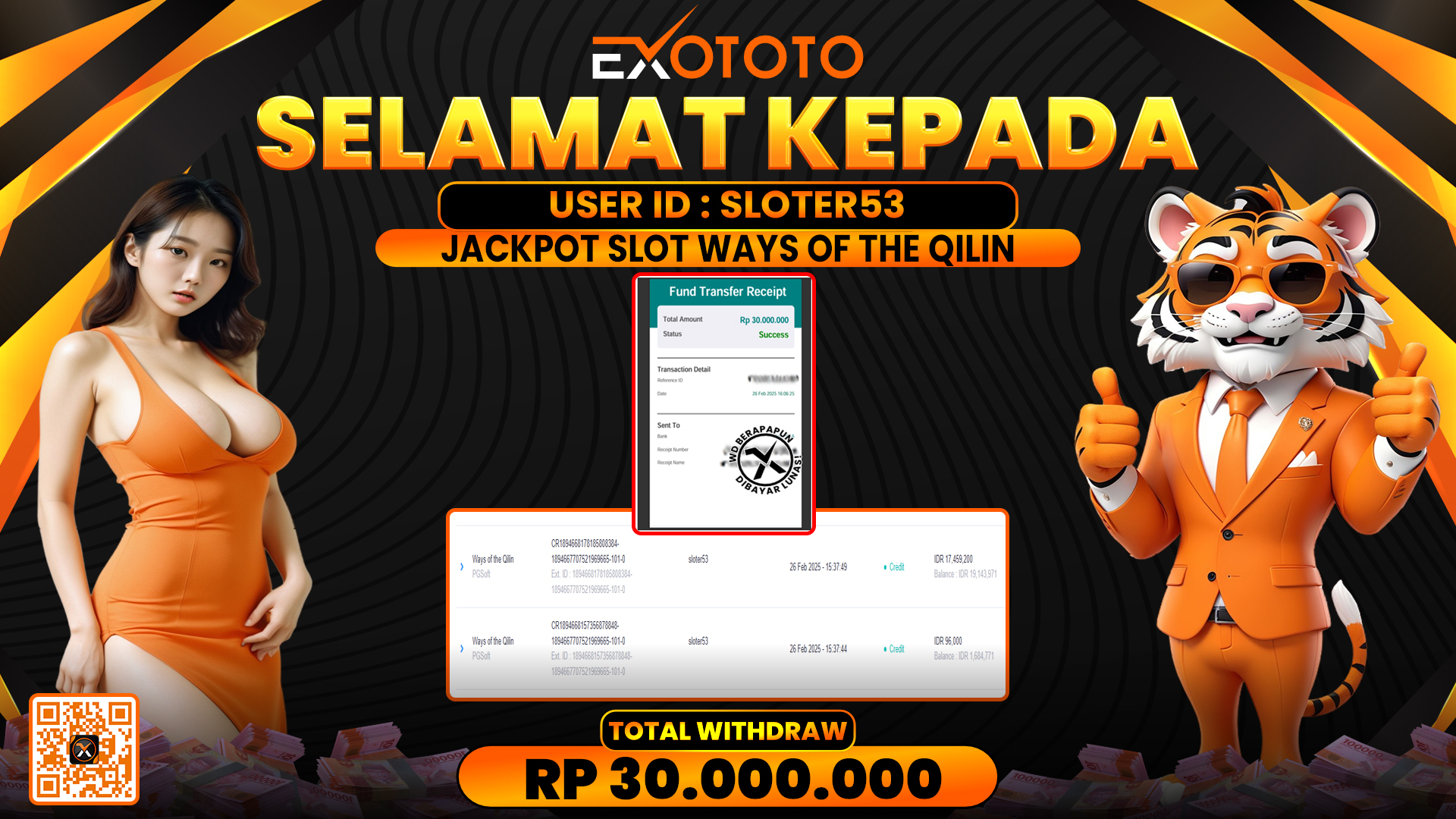 EXOTOTO JACKPOT DI SLOT WAYS OF THE QILIN RP. 30.000.000,- LUNAS