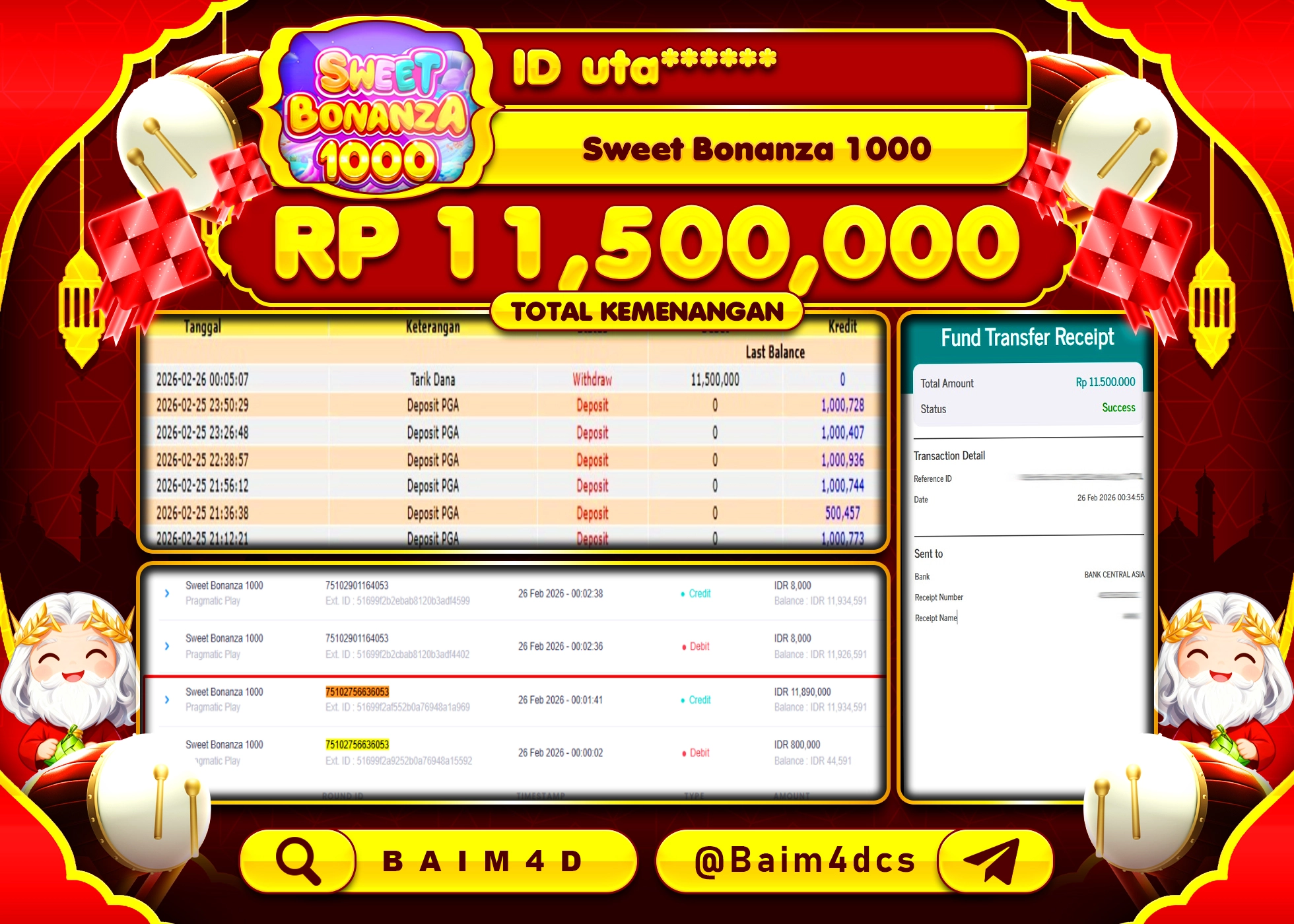 BAIM4D JACKPOT SLOT SWEET BONANZA 1000 Rp.11,500,000 - LUNAS