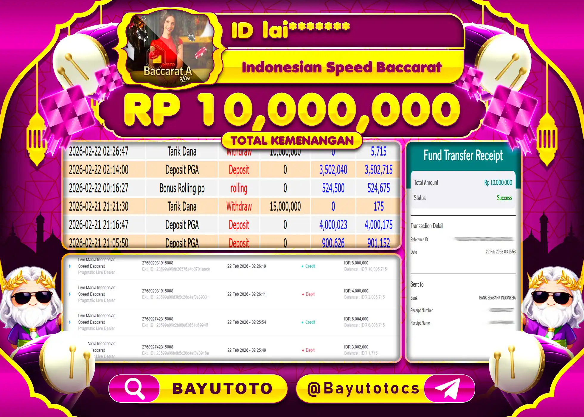 SELAMAT MEMBER SETIA BAYUTOTO JACKPOT DI Indonesian Speed Baccarat Rp. 10,000,000 LUNAS