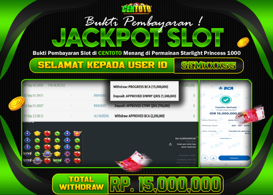  BUKTI JACKPOT LUNAS CENTOTO  RP 15.000.000,-LUNAS