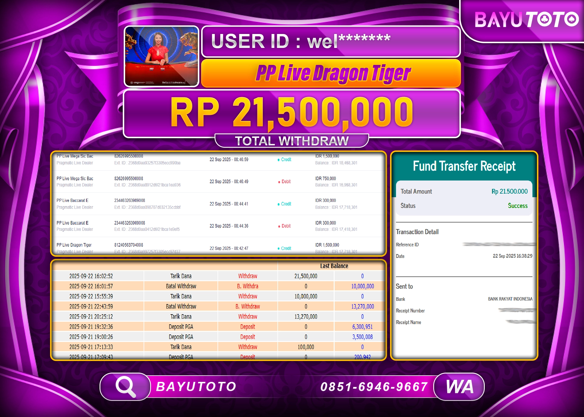 BAYUTOTO JACKPOT DI GAME  LIVEGAMES PP LIVE DRAGON TIGER DAELER  Rp.21,500,000 LUNAS