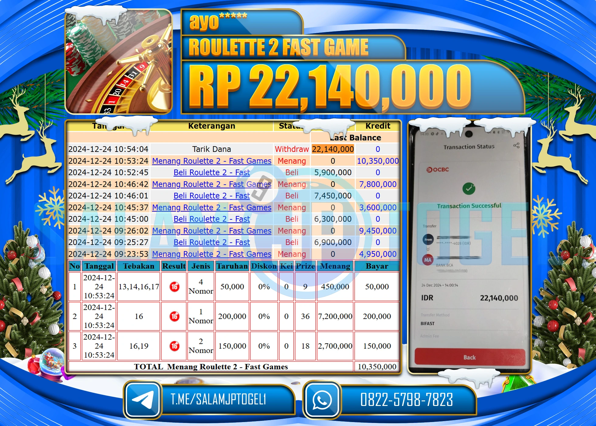 SALAMJPTOGEL MENANG ROULETTE 2 FAST Rp.22,140,000 LUNAS