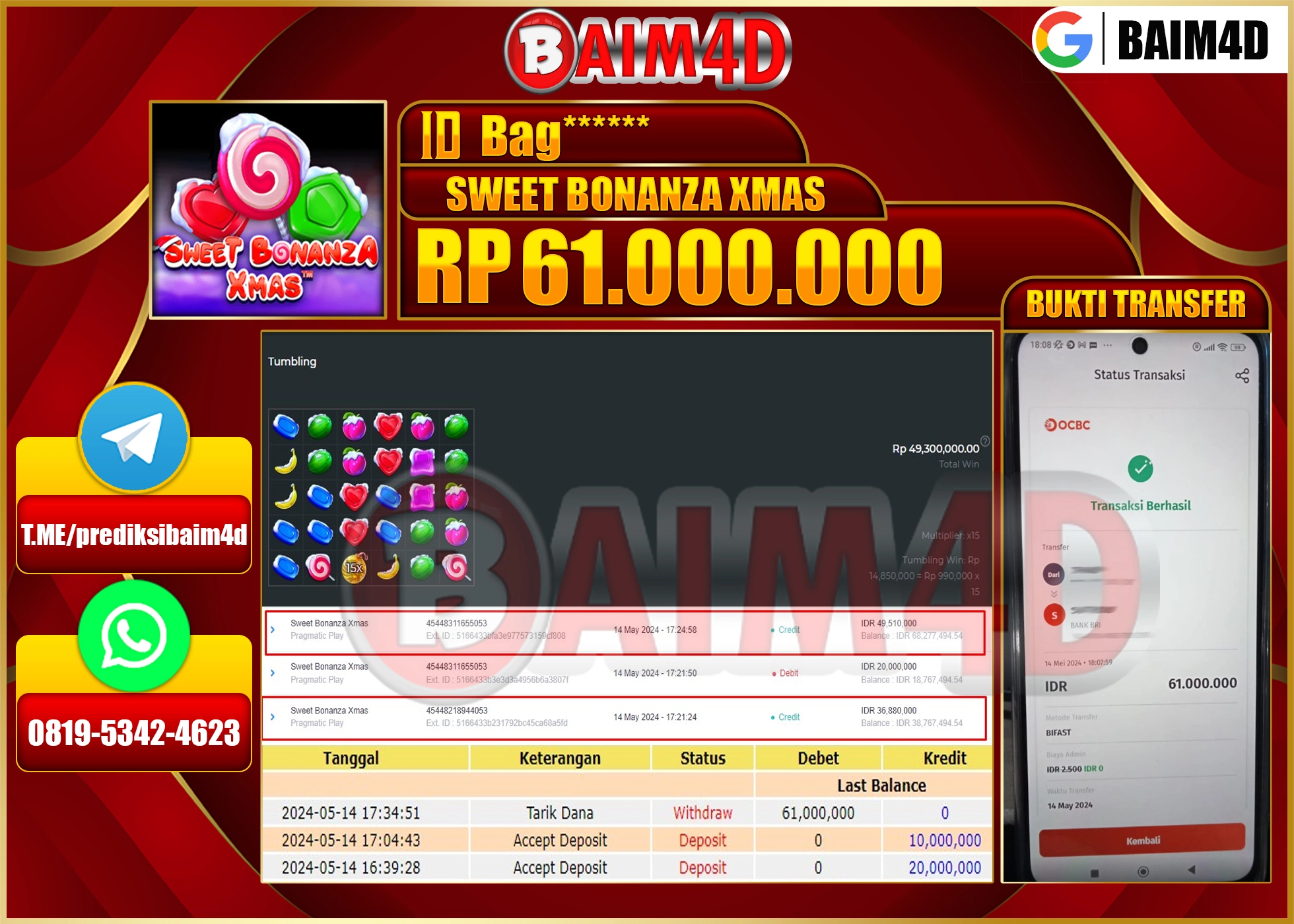 BAIM4D JACKPOT SWEET BONANZA XMAS Rp.61,000,000.,- LUNAS