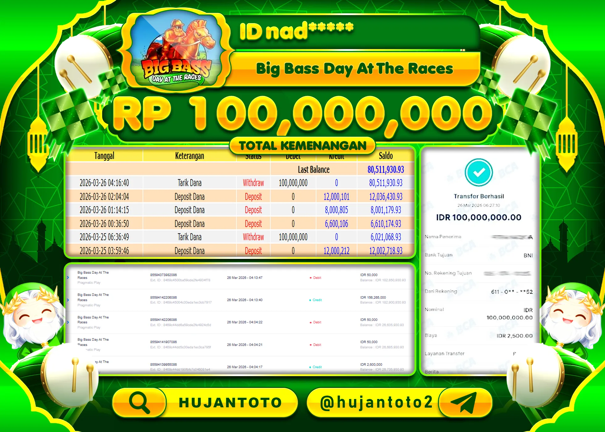 HUJANTOTO - BUKTI JACKPOT MENANG SLOT BIG BASS DAY AT THE RACES Rp.100,000,000 - TERBAYAR LUNAS