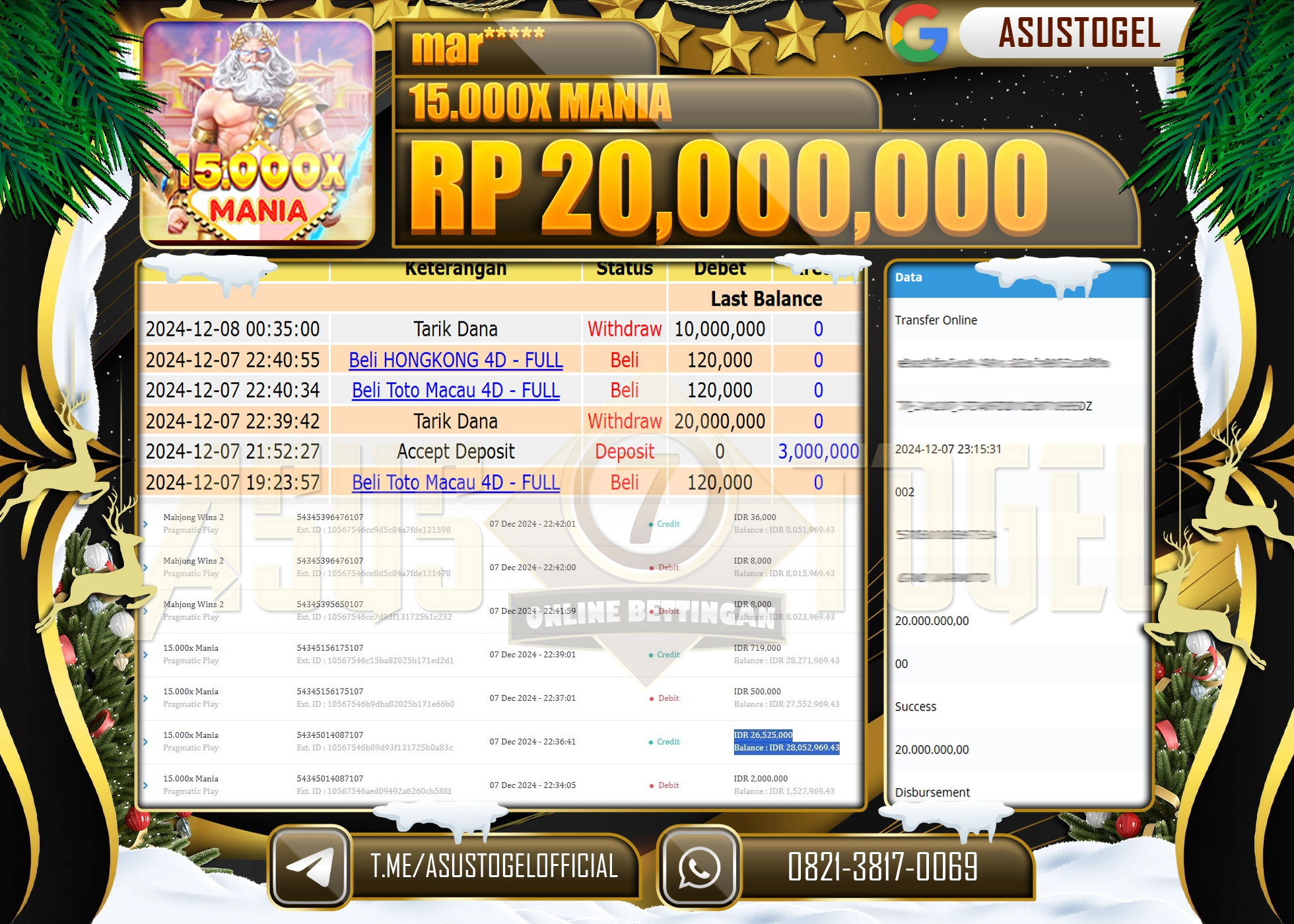 ASUSTOGEL KEMENANGAN DI SLOT 15,000  MANIA SEBESAR 20,000,000 - RUPIAH LUNAS