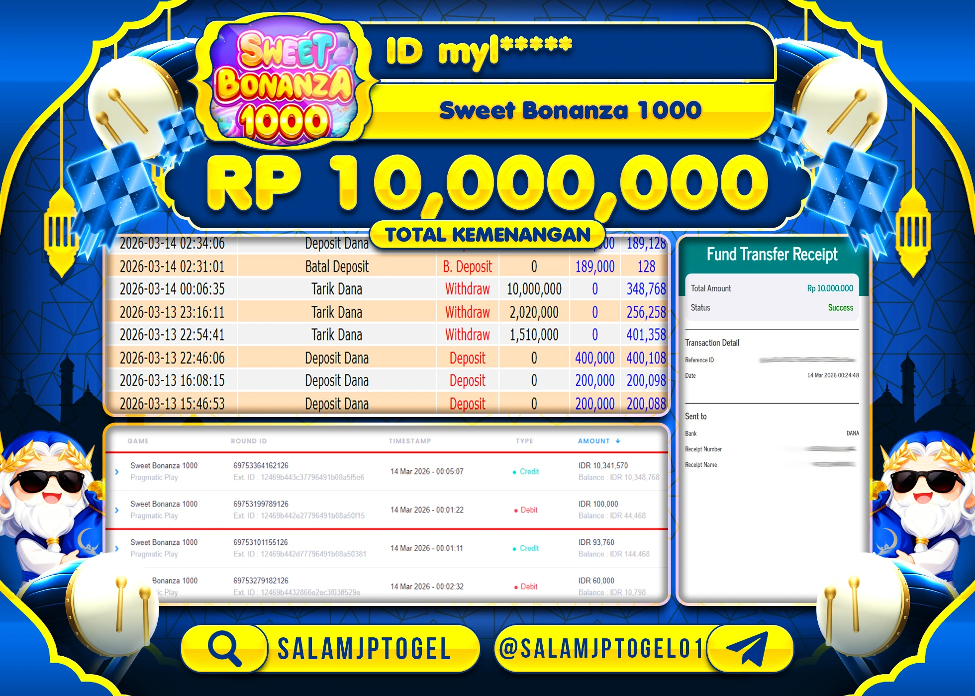 SALAMJPTOGEL JACKPOT Sweet Bonanza 1000 (Pragmatic) Rp.10,000,000 - LUNAS
