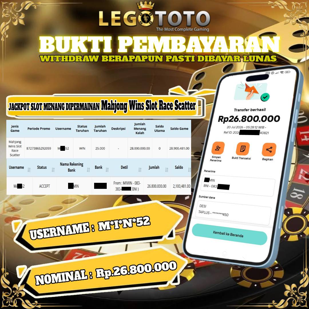  🏆 BUKTI KEMENANGAN MEMBER LEGOTOTO MAHJONG WINS SLOT RACE🏆