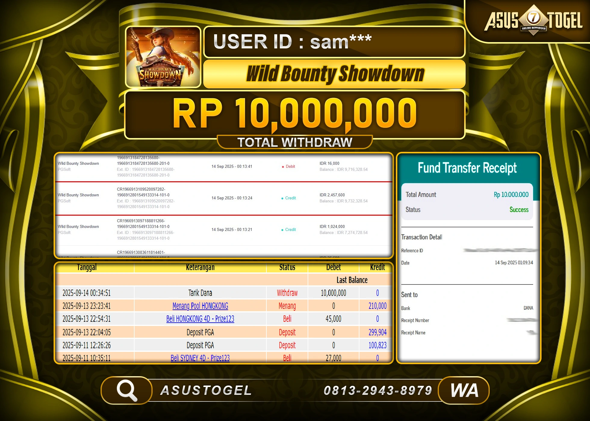 SUSTOGEL KEMENANGAN DI SLOT WILD BOUNTY SHOWDOWN SEBESAR 10,000,000- RUPIAH LUNAS