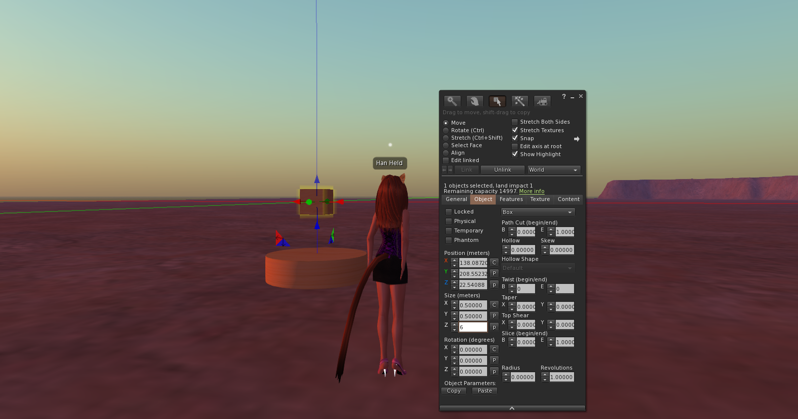 building dialog showing z axis resize