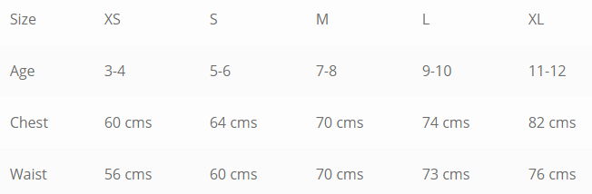 Wulfsport Kids Race Suit Size Guide