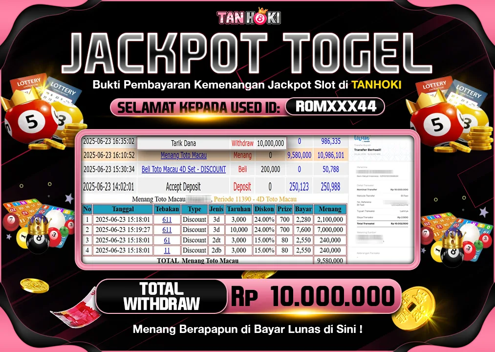 TANHOKI JACKPOT TOGEL 4D TOTO MACAU Rp.10.000.000.,- LUNAS