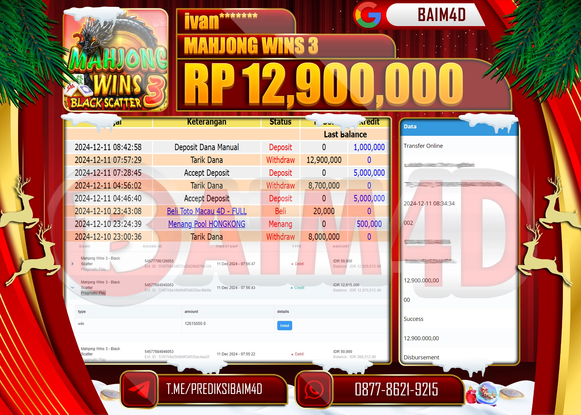 BAIM4D JACKPOT Mahjong Wins 3 - Black Scatter Rp.12,900,000.- LUNAS