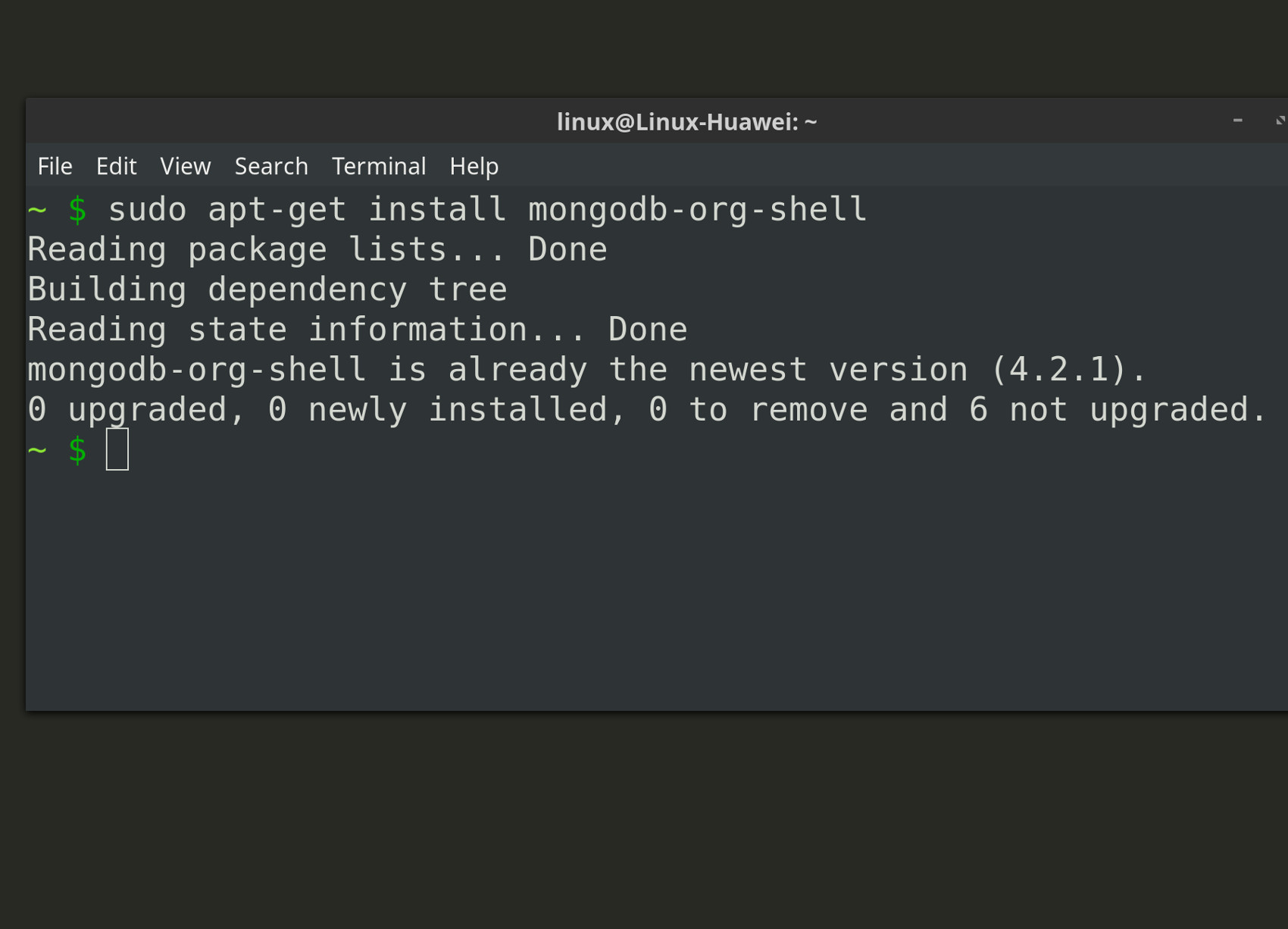 Screenshot of Ubuntu APT-GET repository installing mongodb-org-shell