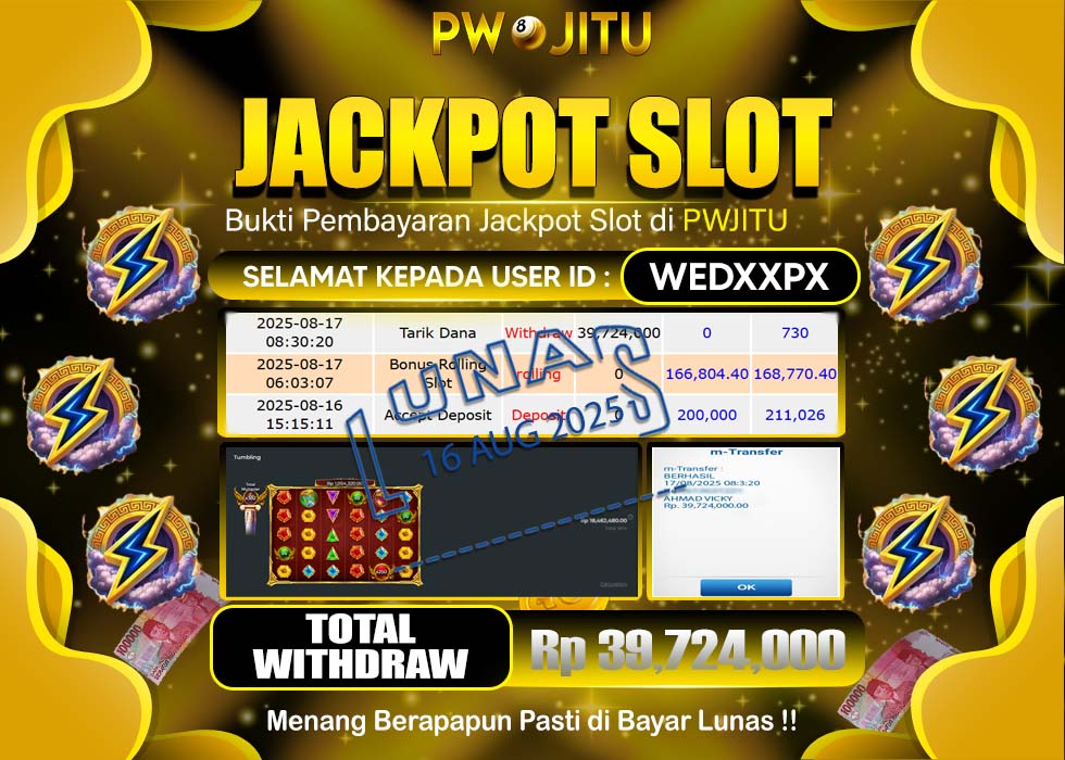 PWJITU JACKPOT SLOT GATES OF OLYMPUS SUPER SCATTER Rp.39.724.000,- LUNAS