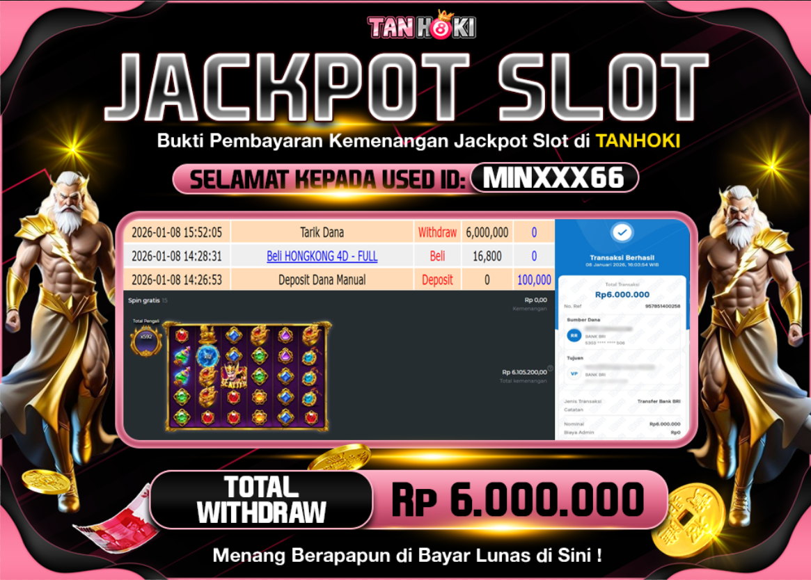 TANHOKI JACKPOT SLOT GATES OF GATOT KACA Rp..6.000.000,- LUNAS