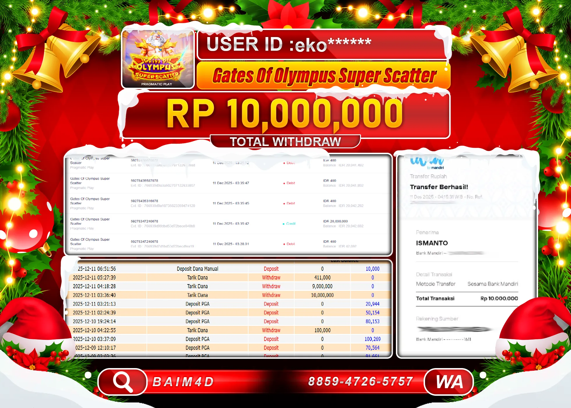 BAIM4D JACKPOT GATES OF OLYMPUS SUPER SCATTER Rp.10,000,000 - LUNAS