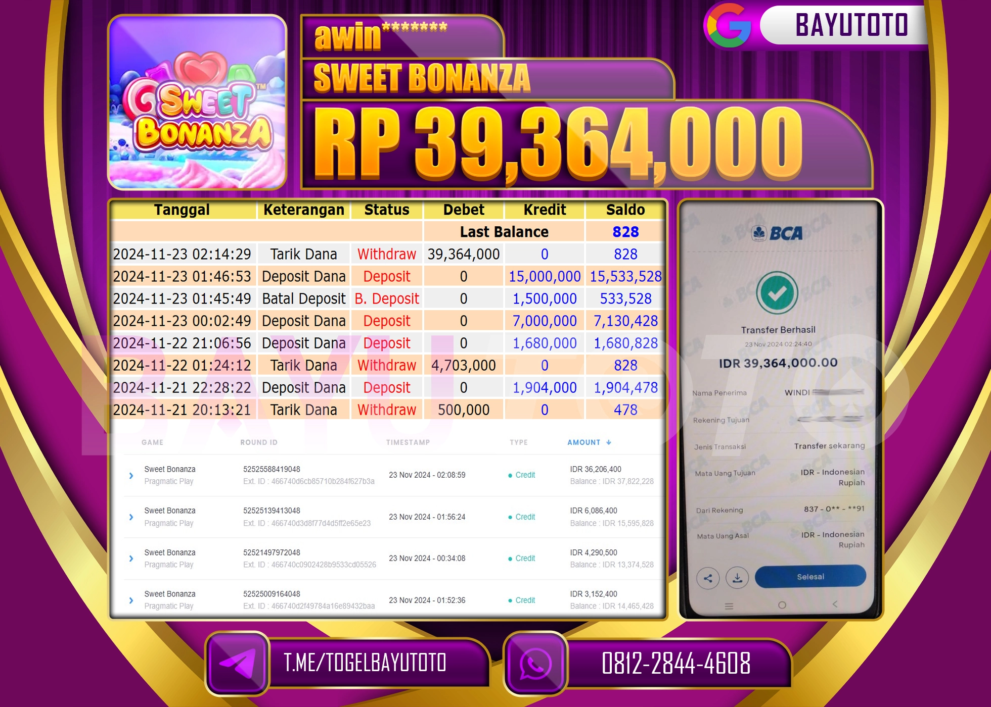 BAYUTOTO MENANG SLOT SWEET BONANZA 39,364,000 - LUNAS