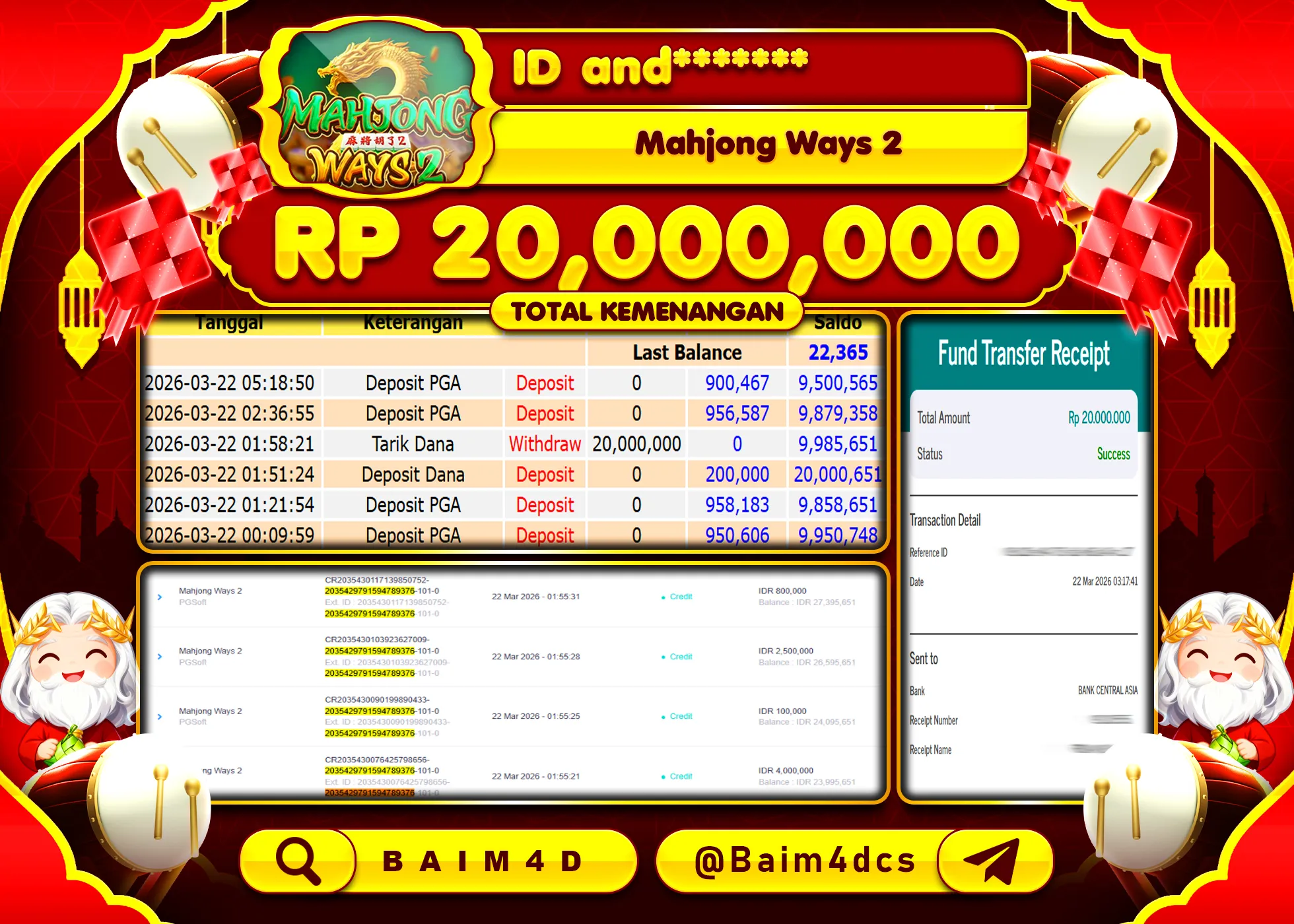 BAIM4D JACKPOT SLOT MAHJONG WAYS 2  Rp.20,000,000 - LUNAS