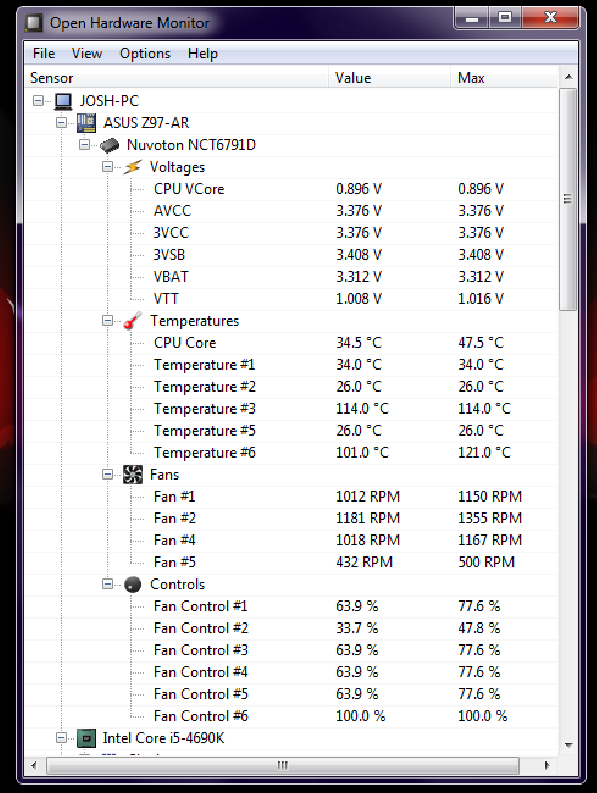 Computer CPU "Temperature 3" Reading 114 C r/24hoursupport