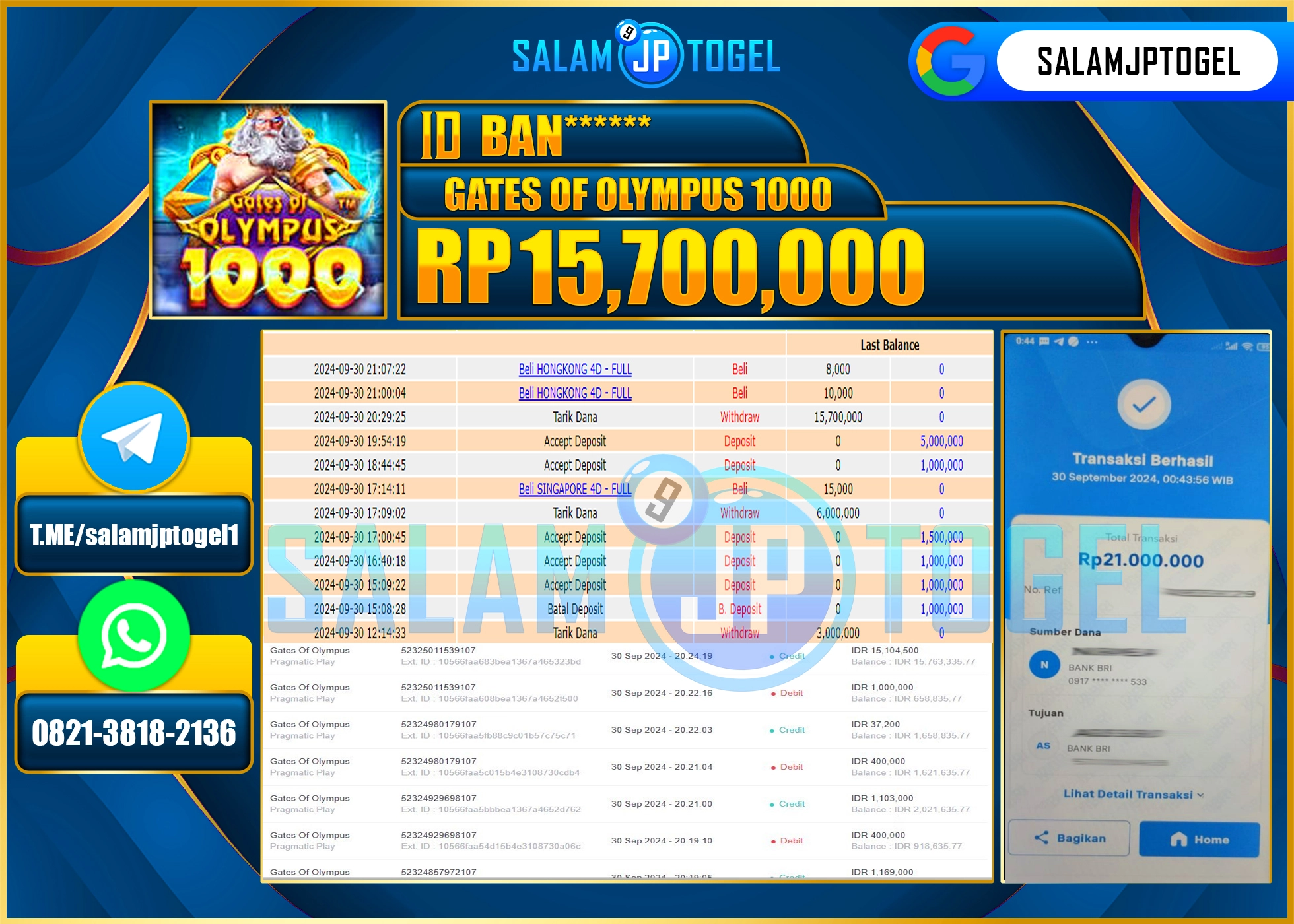 SALAMJPTOGEL MENANG SLOT Gates Of Olympus  RP. 15,700,000 LUNAS