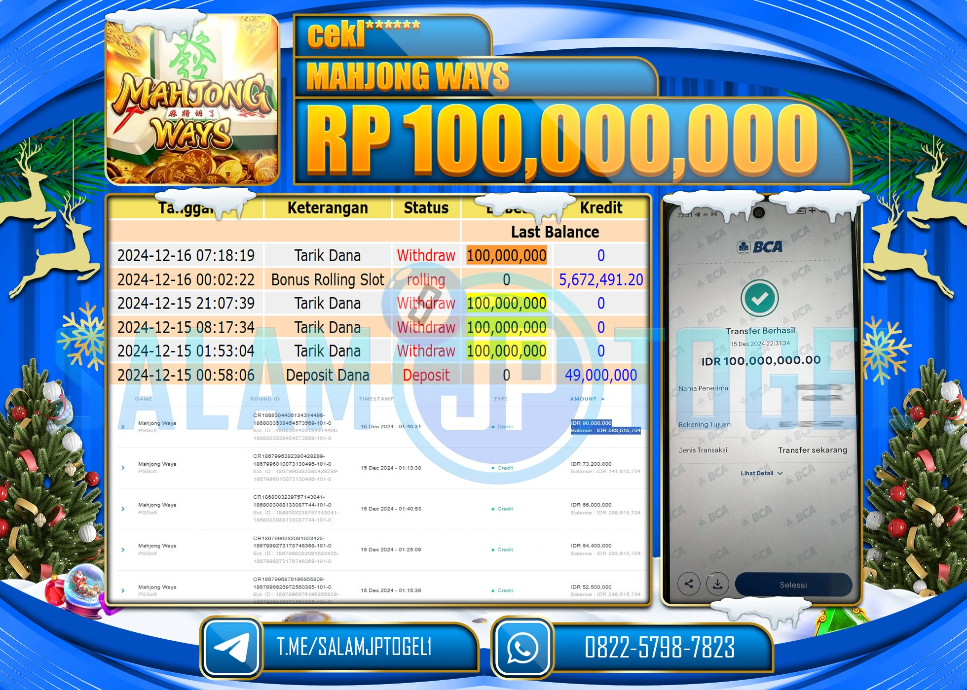SALAMJPTOGEL MENANG SLOT MAHJONG WAYS Rp.100,000,000 LUNAS